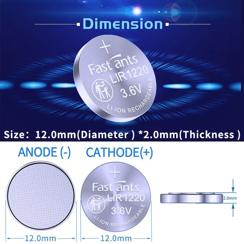 Original LIR1220 3.6V Li-ion Rechargeable Button Battery Replacement for Earbuds Small Electronics Laptop Motherboard
