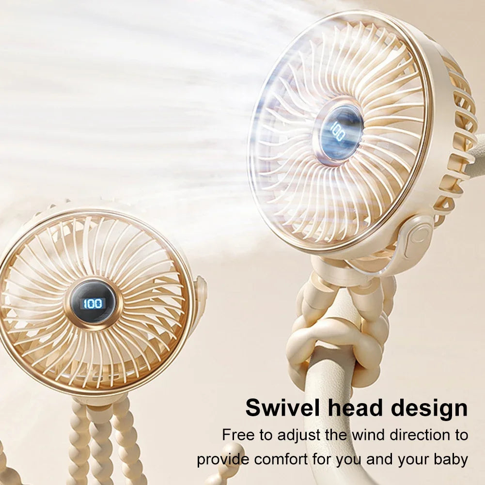 Mini Octopus Fan with Flexible Tripod Portable Handheld Rechargebale Baby Car Seat Adjustable Degree for Office Room Car
