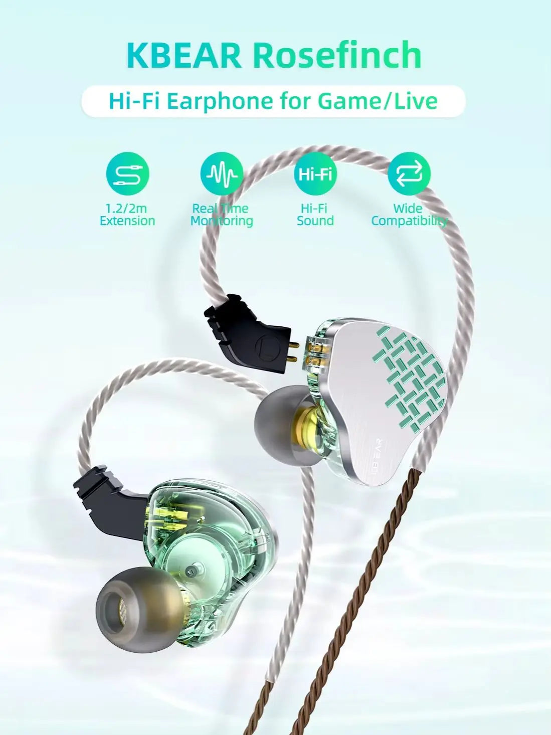 KBEAR Rosefinch HiFi In-ear Headphone OFC Detachable Audio Cable Wired Earphone Monitor Dynamic Music Headset Lark Earbuds IEMs