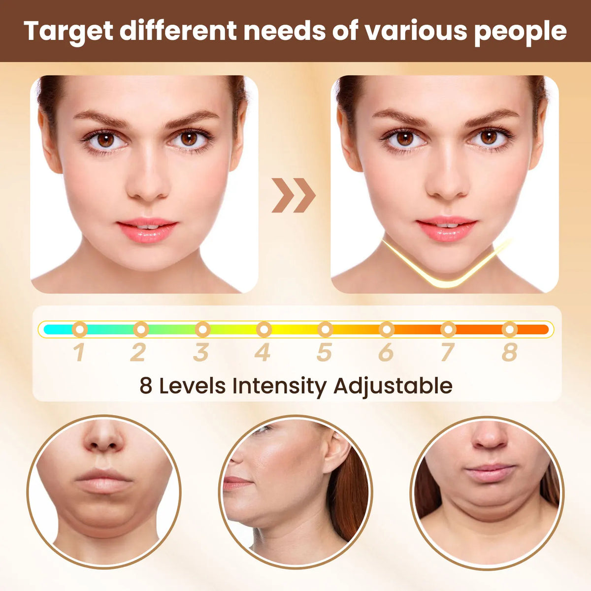 Electric EMS V Face Lifting Beauty Device 6 Modes 8 Levels Micro-current Facial Firming Massager Double Chin Removal Skin Care