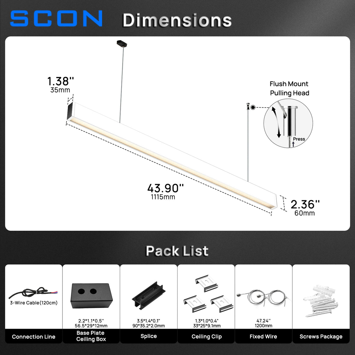 SCON Modern Linear Pendant Lights Minimalist LED Long Strip Lighting For Dining Table Office Room Cord Hanging Lamp Lustre