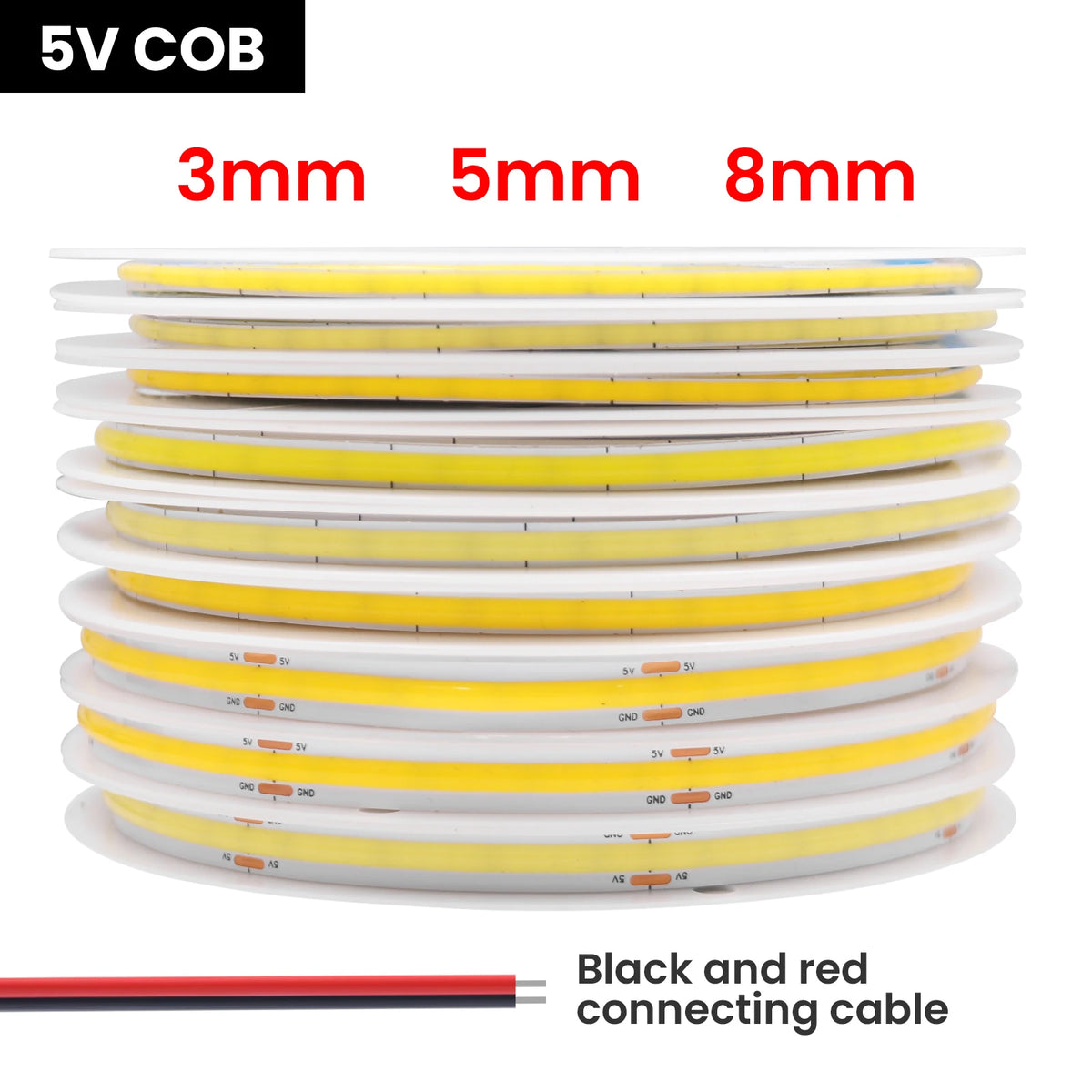5V 12V COB LED Strip Light Ultra Thin 3MM 5MM 8MM Flexible Tape 320Leds/m RA90 Dimmable Linear Lighting Warm Natural Cool White