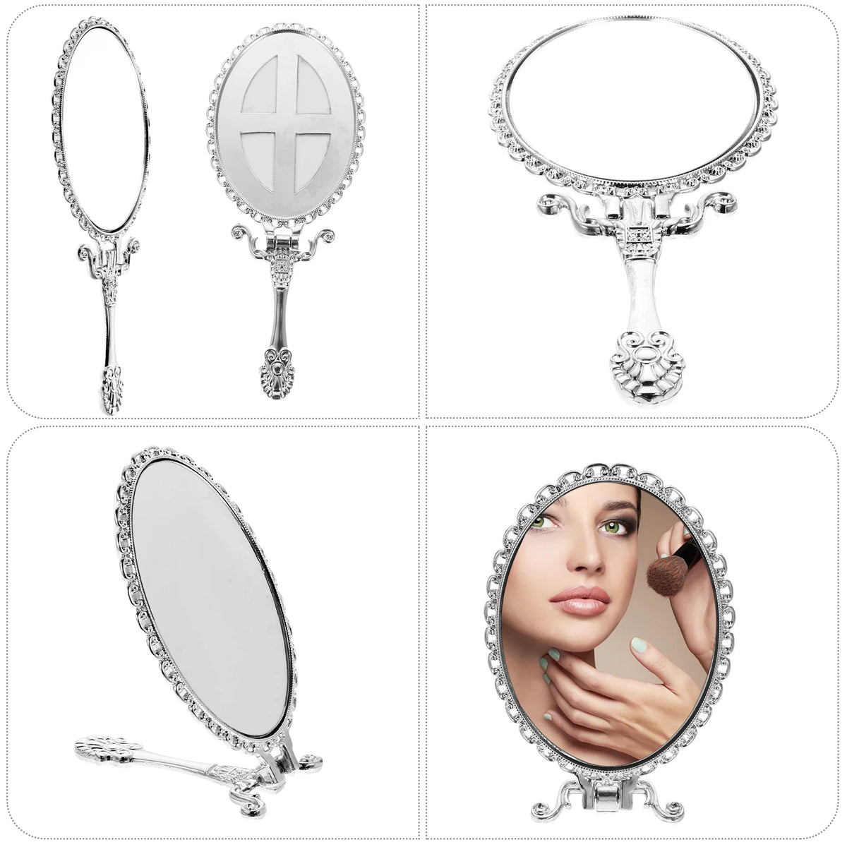 Zinc Alloy Handheld Compact Mirror Makeup Mirror With Handle Retro Hand Mirror Travel Hand Mirror Small Beauty Mirror For