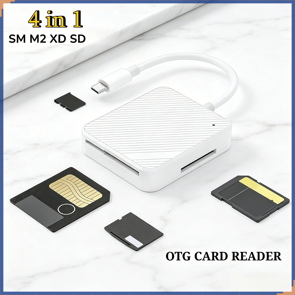 4 In1 Type-C USB C OTG Smart Media Memory Card Reader Adapter, M2 SD SM XD Card Reader for Android Mobile Phone Accessories