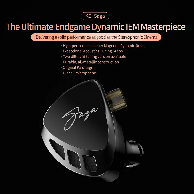 KZ Saga In Ear Earphones Two Different Tuning Music Headphones HiFi Stereo Bass Earbuds Sport Gaming Headset 2PINS Cable