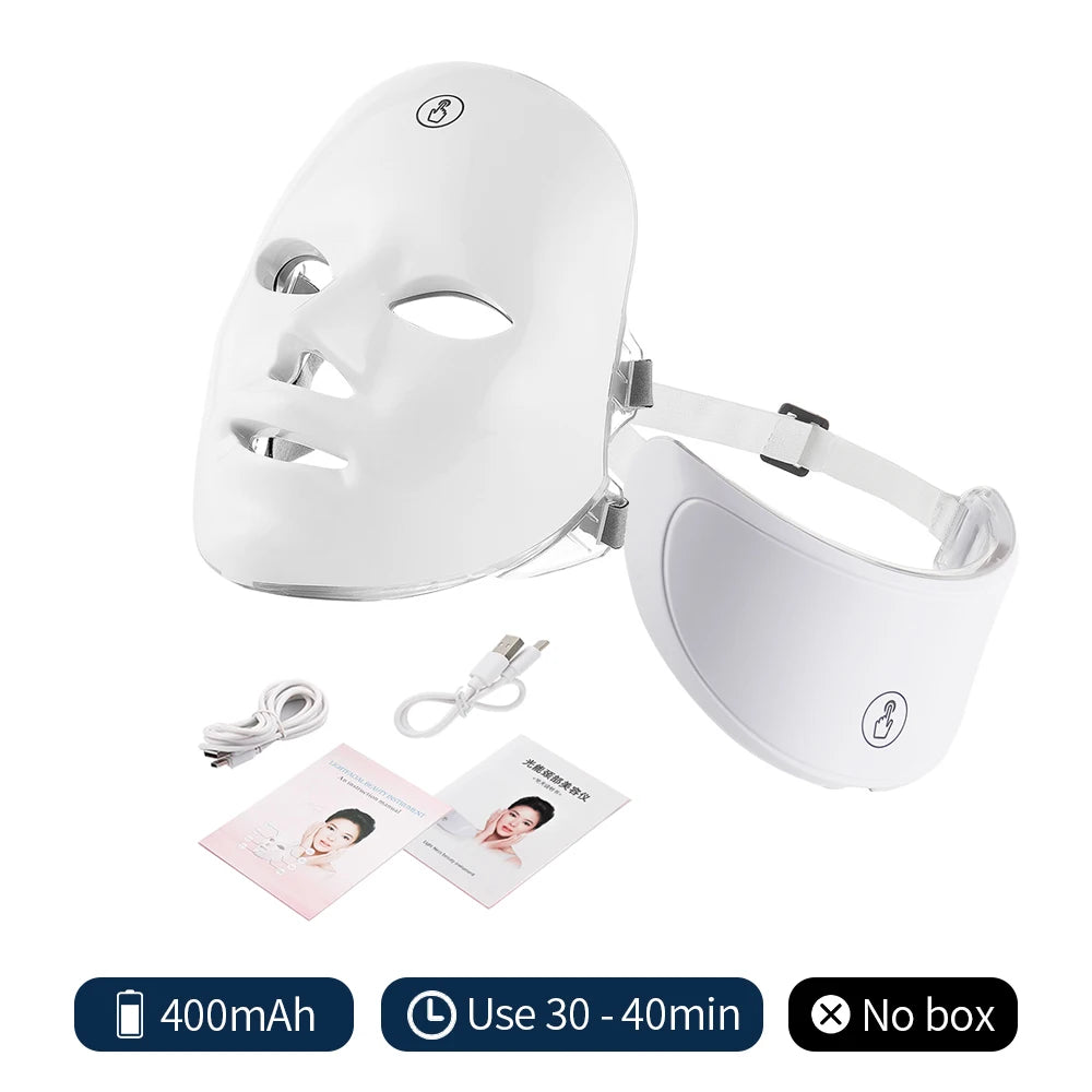 Foreverlily 7 Colors Light LED Facial Skin Care Mask Neck Skin Rejuvenation Treatment Beauty Anti Acne Therapy Whitening