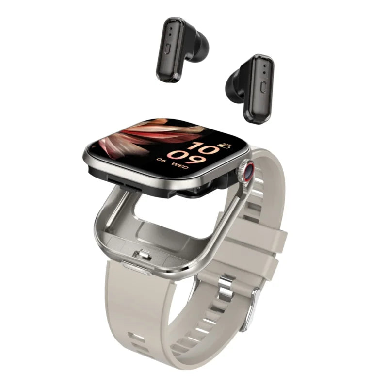 Rainbuvvy T99 TWS Smart Watch with Built-in Earbuds 2.02-inch HD IPS Display 3-in-1 Wireless Bluetooth Call Capable Smartwatch