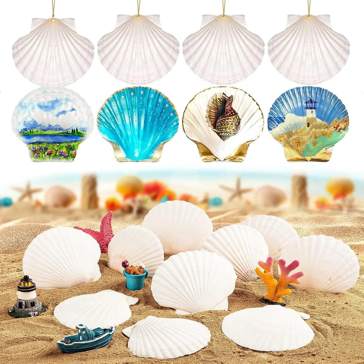 Natural Scallop Shells 2.3''-3'' White Sea Shells for DIY Craft Making, Hand Painting, Ocean Themed Party and Home Décor