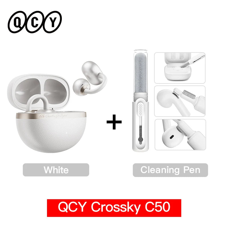 QCY Open Ear Wireless Earbuds Crossky C50 Bluetooth 6.0 Headphones 4 Mic 35H Playtime Ear Cuff Earphones for Fitness IPX5