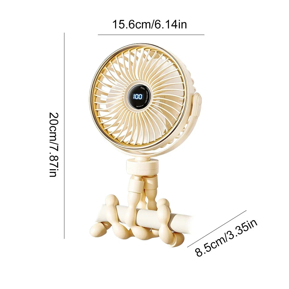 Mini Octopus Fan with Flexible Tripod Portable Handheld Rechargebale Baby Car Seat Adjustable Degree for Office Room Car