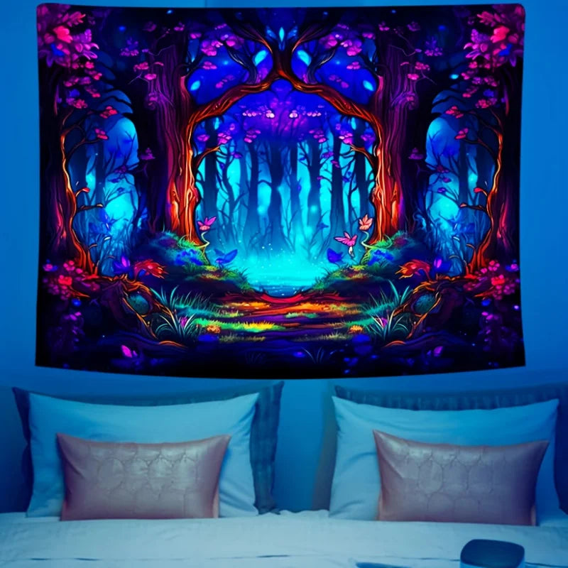 VIKAMA Glow-In-The-Dark Enchanted Forest Tapestry Ideal For Themed Guesthouse Living Rooms And Bedrooms Home DéCor
