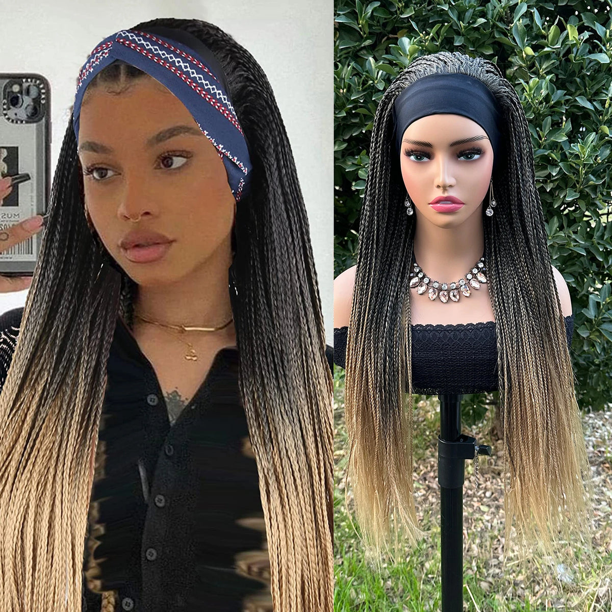 Ombre Brown Long Headband Box Braids Wig Braided African Dreadlock Wig Synthetic Braiding Beauty Hair Wigs For Women/Men