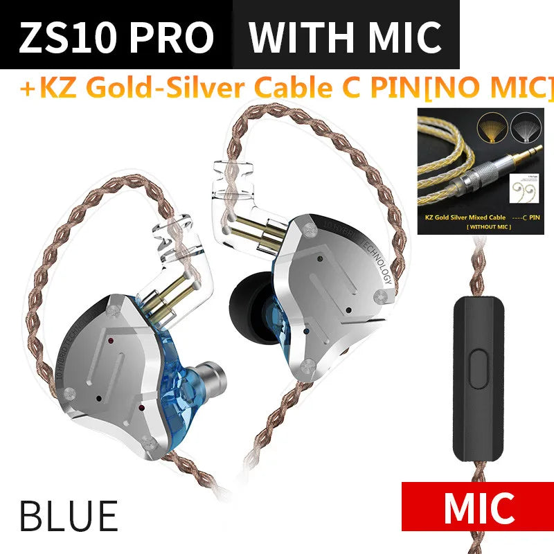 KZ ZS10 Pro 4BA+1DD Metal Headset Hybrid 10 drivers HIFI Bass Earbuds In Ear Monitor Sport Noise Cancelling Earphones KZ ZAX ZSX