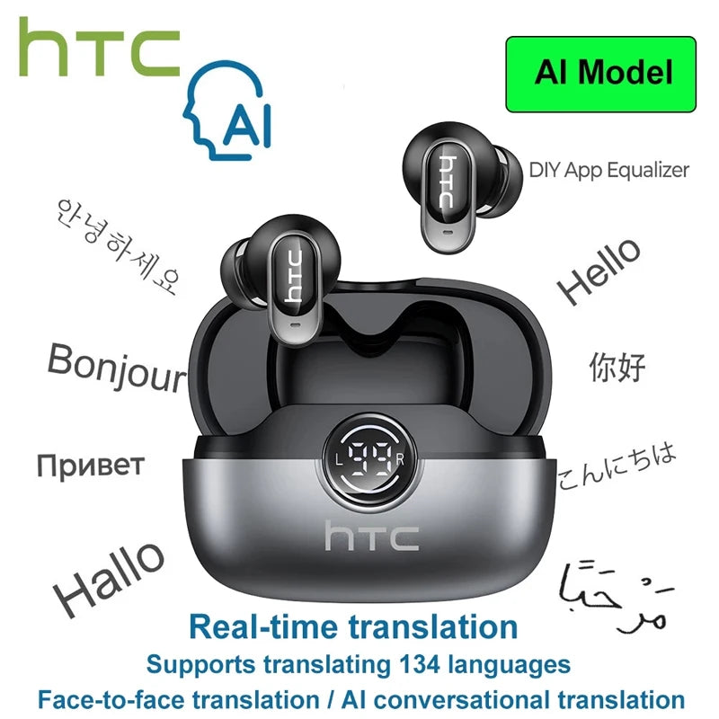 HTC NE79 TWS Bluetooth Earphones AI Translator In-Ear HiFi Sound Wireless Earbuds for Sports Headset with Clear Call Mic