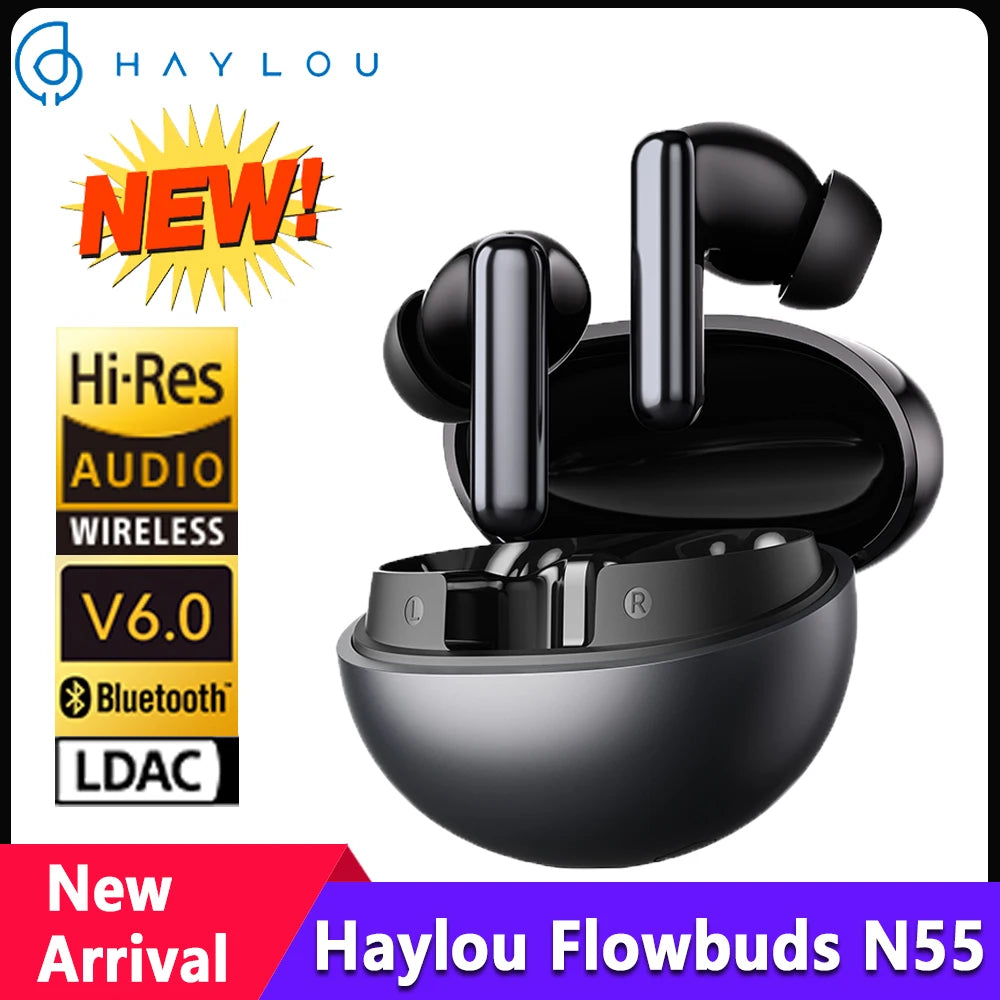 NEW Haylou Flowbuds N55 TWS Wireless Earbuds 54dB Adaptive ANC Headset Bluetooth 6.0 Headphone LDAC Hi-Res Stereo Bass Earphones