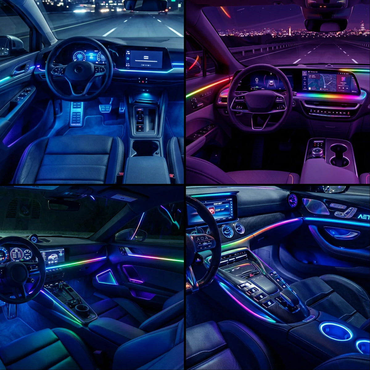 2/6 in 1 Car Interior LED Ambient Lighting Kit, USB Powered Flexible Neon Strip, APP Control RGB Sound Music Sync, Car Center Console Dashboard Atmosphere Lights