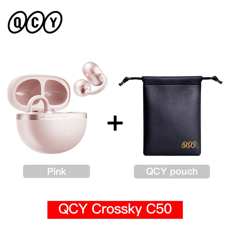QCY Open Ear Wireless Earbuds Crossky C50 Bluetooth 6.0 Headphones 4 Mic 35H Playtime Ear Cuff Earphones for Fitness IPX5