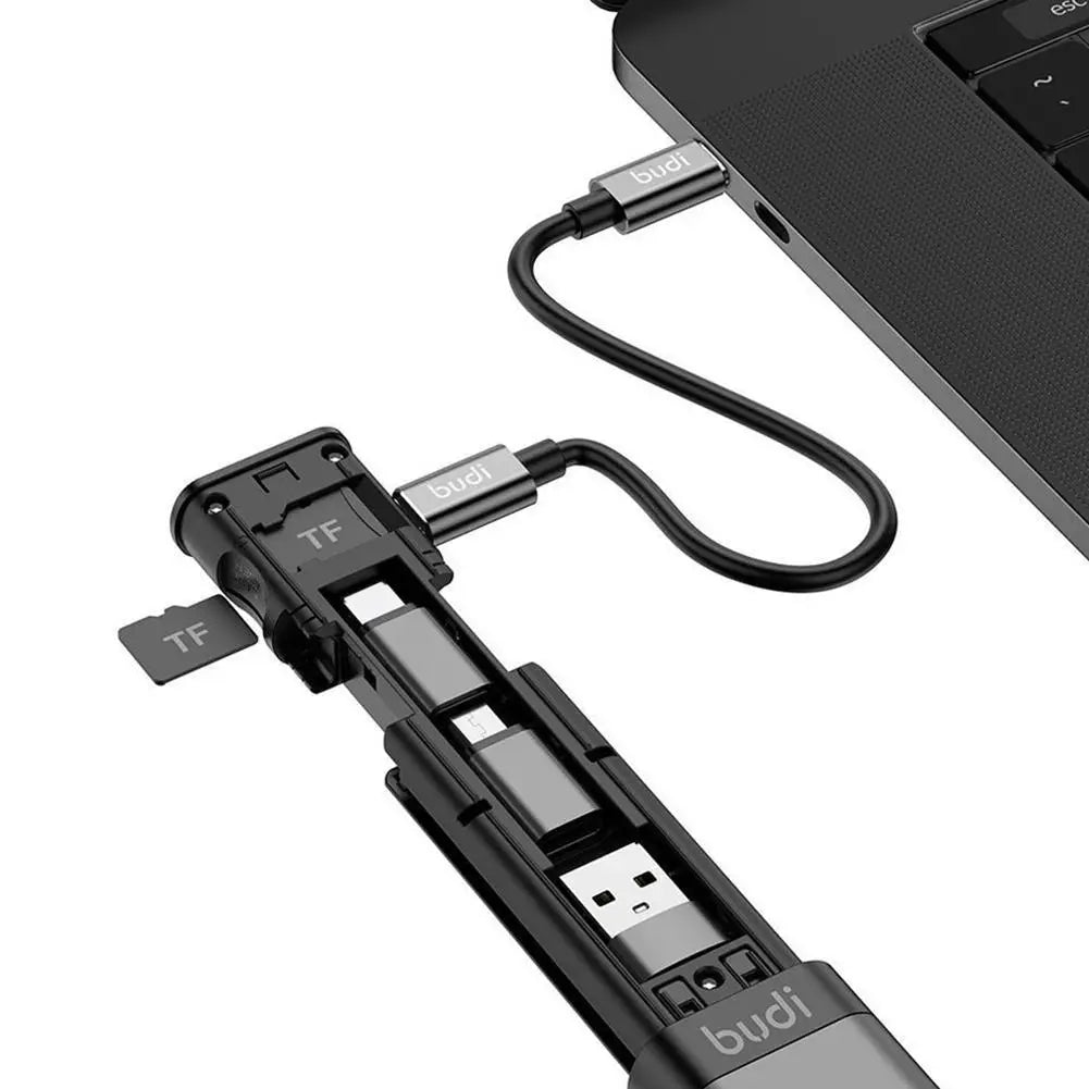 BUDI Multi-function Smart Adapter Portable Card Storage Data Cable USB Box for iPhone S22 S23 Phone Accessories