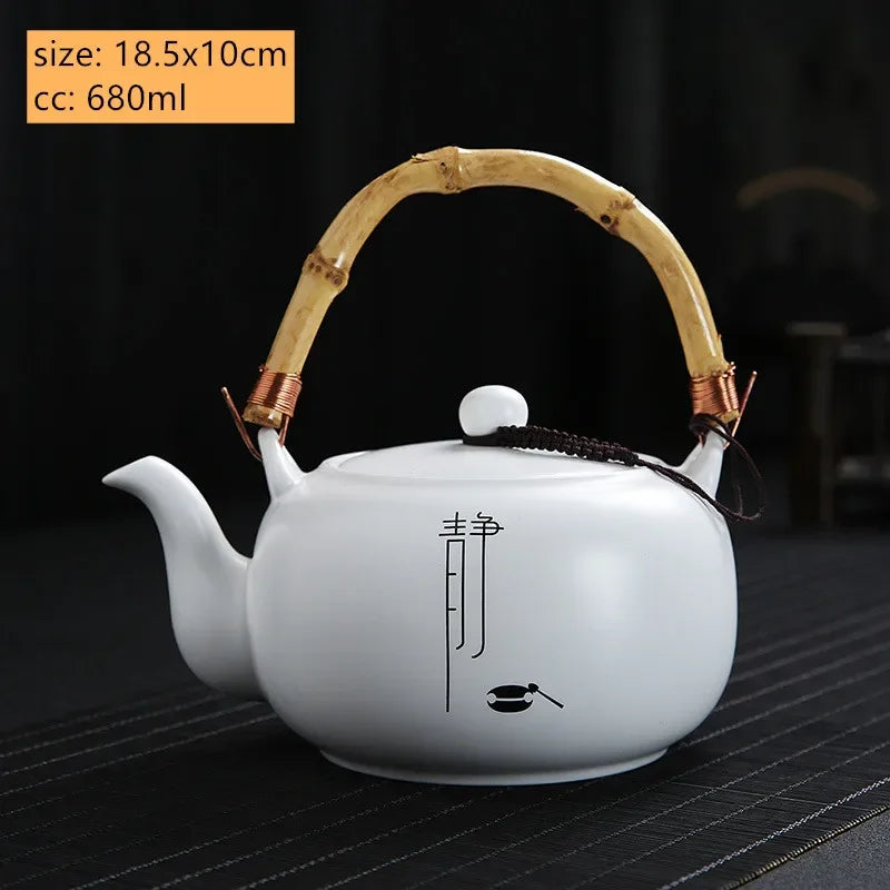 680ml Large Capacity Ceramic Teapot Zen Beam Pot Home Beauty Tea Set White Porcelain Tea Infuser Traditional Tea Accessories