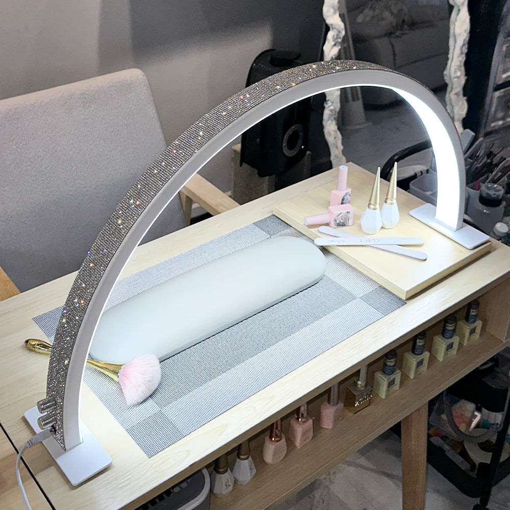 New Half Moon Lamp 50W Nail with Rotary Switch 29in Desk Nail Lamp Beauty Salon Eyelash Manicure Dimmable LED Half Moon Light