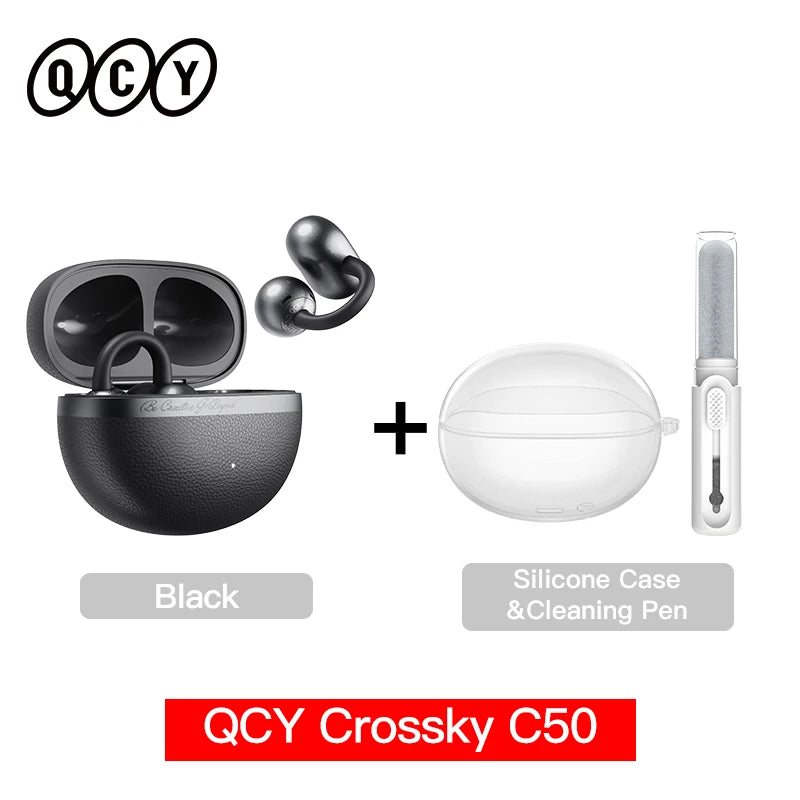 QCY Open Ear Wireless Earbuds Crossky C50 Bluetooth 6.0 Headphones 4 Mic 35H Playtime Ear Cuff Earphones for Fitness IPX5