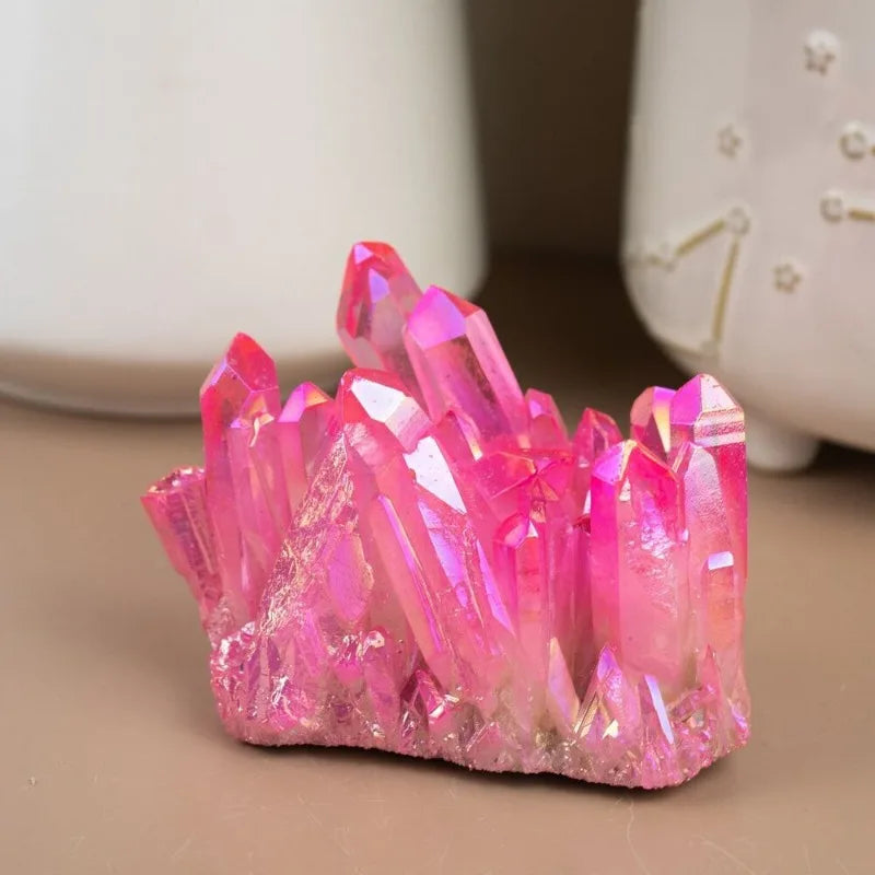 One random halo rose quartz cluster, pink crystal mineral specimen, home décor, Christmas gift, crystal gift, halo cluster.
