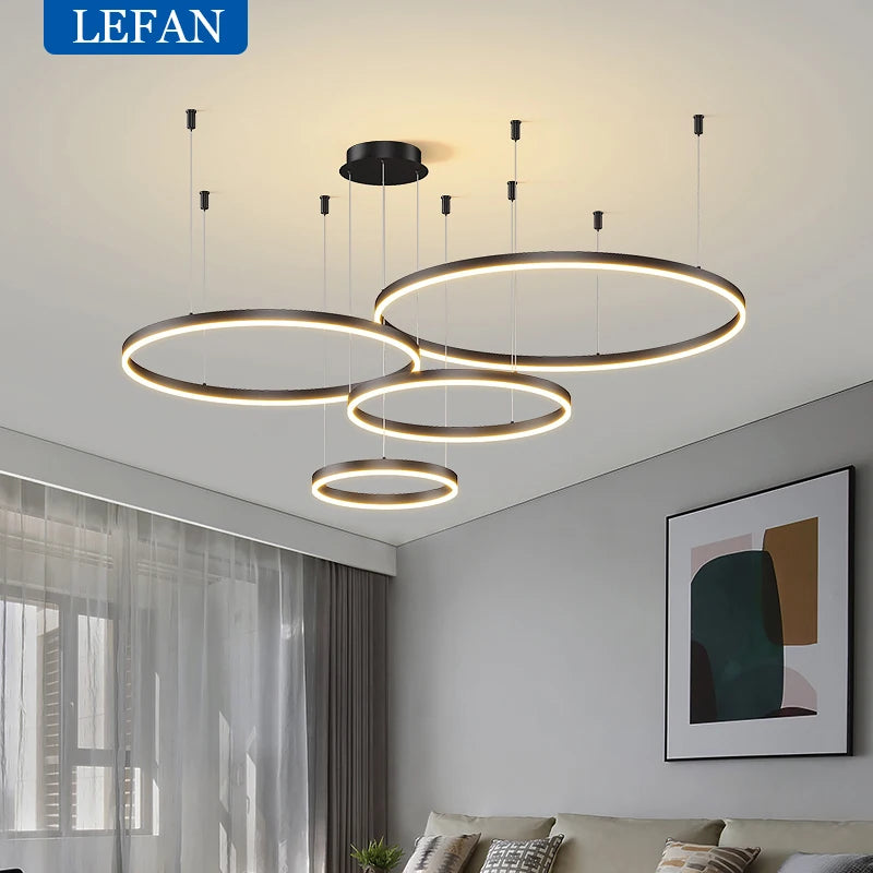 Modern Led Chandelier Brushed Rings Home Lighting Ceiling Mounted For Living Room Bedroom Hanging Lamp Gold&Coffee Color Lights
