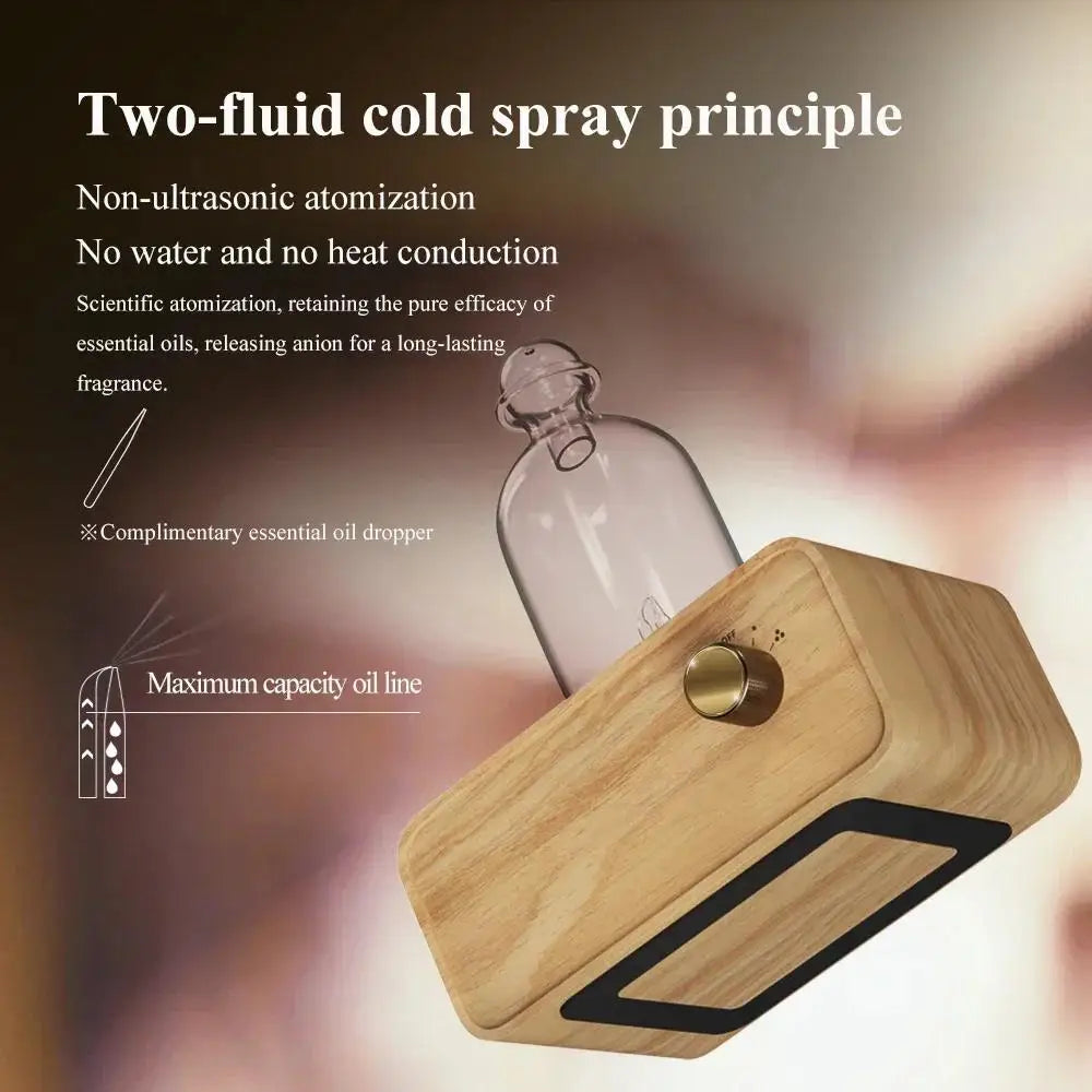 Essential Oil Diffuser Glass Air Aroma Diffuser Wood Grain Base 2600mAh Professional Machine Nebulizer For Home Office Room