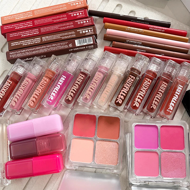 Brand Hu Lip Gloss Hydration Lip Blam Waterproof Lip Liner Easy To Apply Liquid Blush Free Loose Oil Control Powder Beauty Set