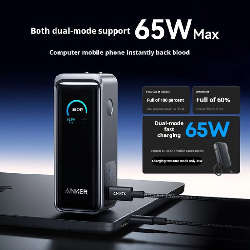 Anker Prime 65W Ultra-Fast Charging Power Bank 9600mAh with Smart Display And Foldable Plug Mobile Phone Accessories