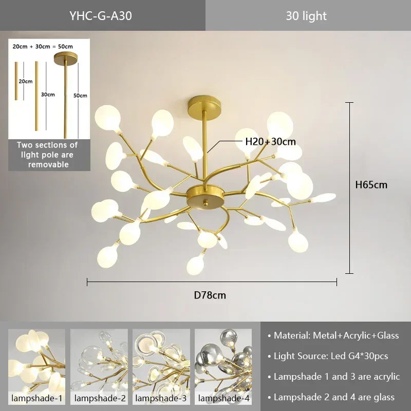 Nordic G4 Led Chandelier Lighting Modern Branch Pendant Light Living Room Gold / Black Led Luminarias Art Decor Indoor Lighting