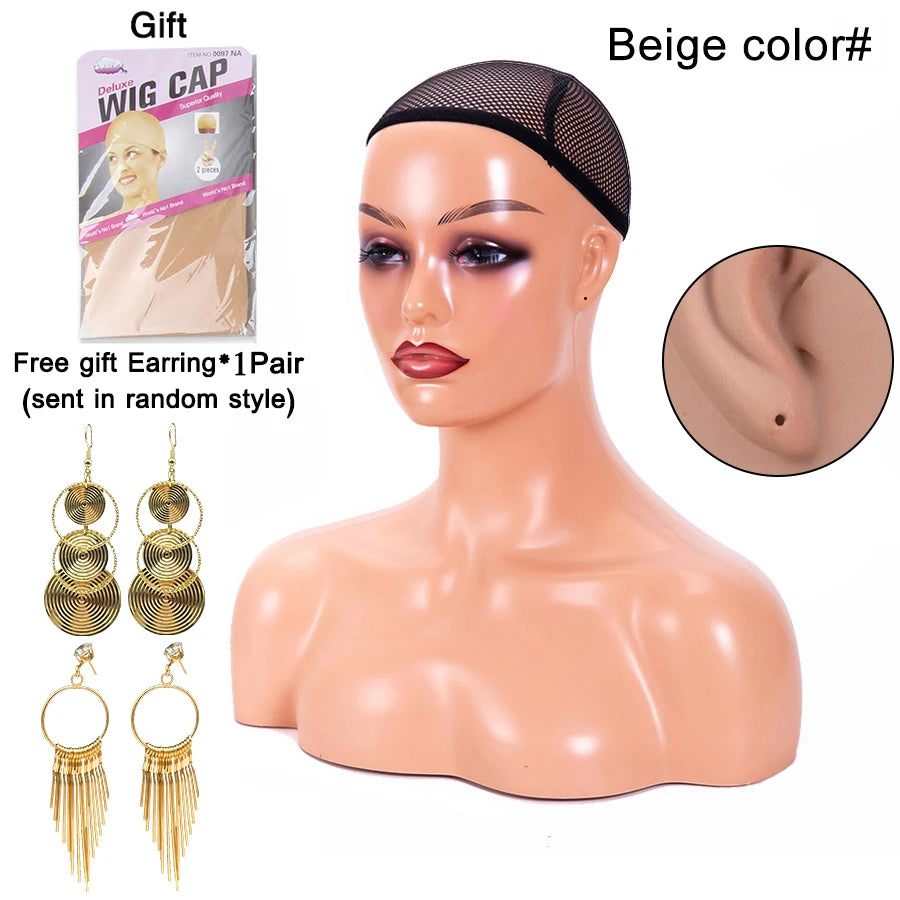 Mannequin Head Stand For Wig Display Female Realistic Skin Manikin Head Bust With Shoulder Model Wig Head Beauty Wig Accessories