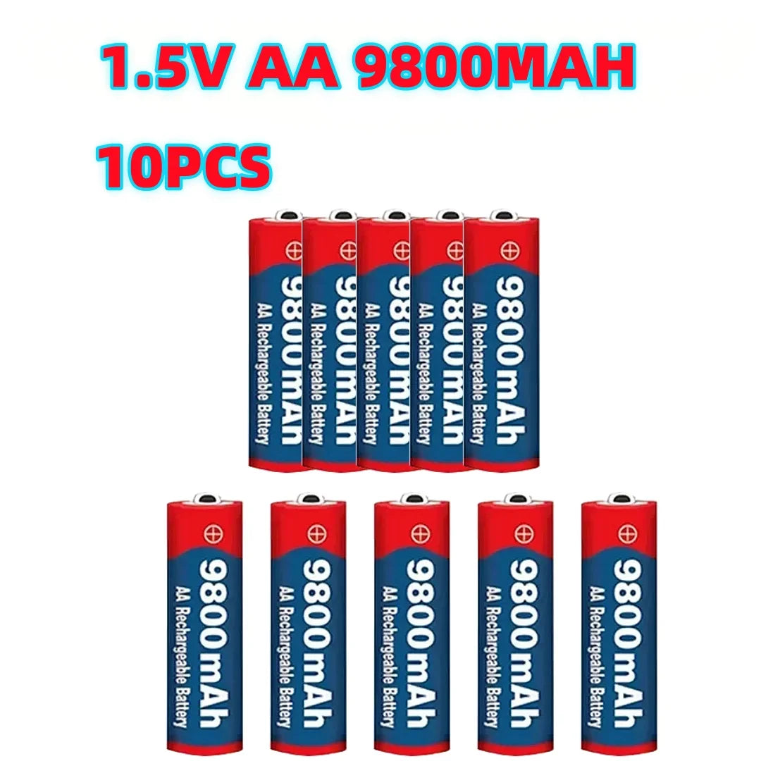 Premium 1.5V AA Alkaline Rechargeable Battery 9800mAh for Camera, Microphone, LED Light, Toy and Small Electronics