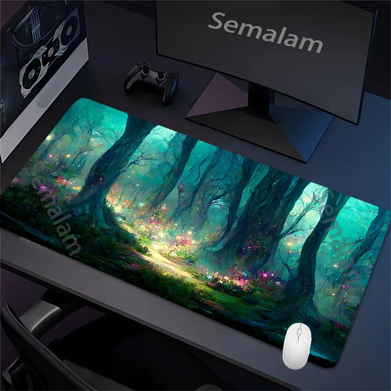 Fantasy Dark Forest Playmat Gaming Mouse Pad Non-slip Rubber Base 35x60 MTG Desk Mat Washable Pads for Game & Office Room Decor