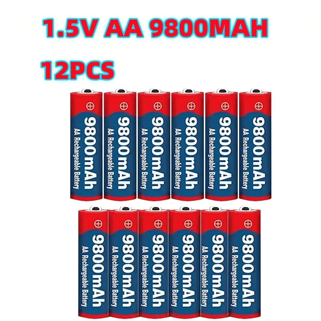 Premium 1.5V AA Alkaline Rechargeable Battery 9800mAh for Camera, Microphone, LED Light, Toy and Small Electronics