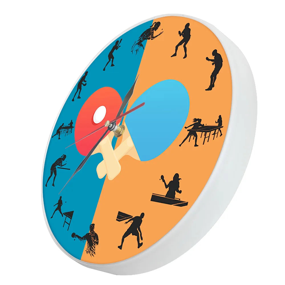 Pingpong Game Player Silhouette Printed Wall Clock Sports Home Décor Table Tennis Bat Silent Swept Wall Watch Pingpong Fans Gift