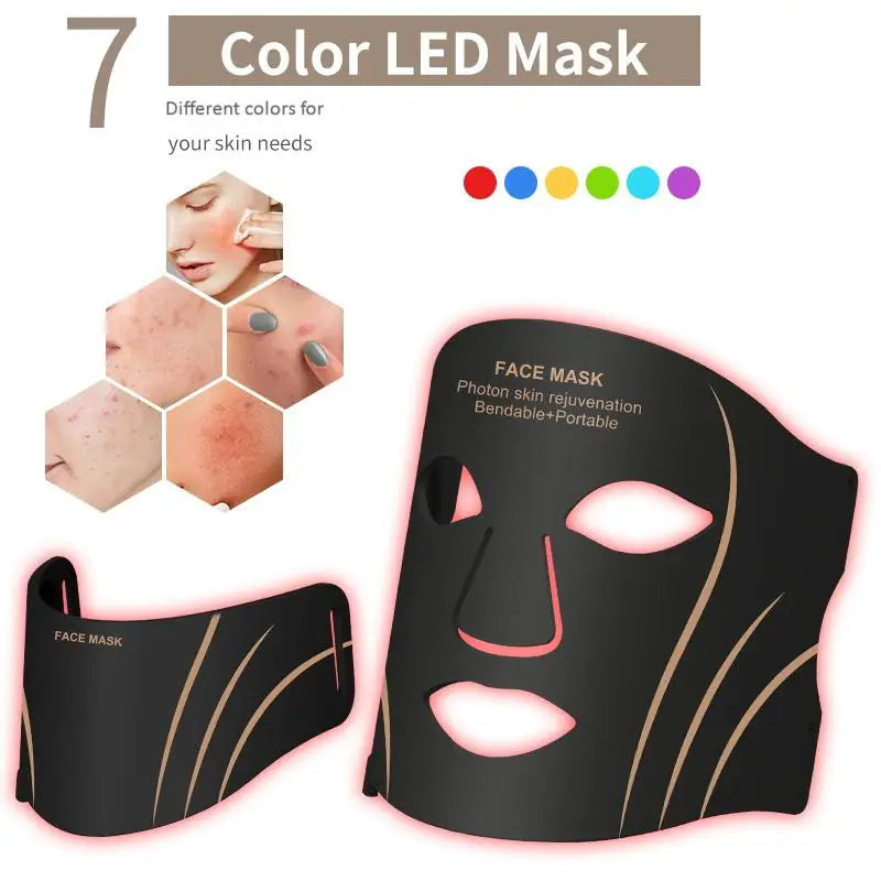 7 Color LED Face Neck Mask Wireless Silicone Red Light Facial Beauty Device Protable Skin Care Tool for Skin Rejuvenation