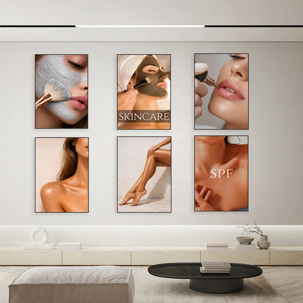Posters featuring skincare and facial treatments by beauticians, suitable for salons, spas, and beauty studios.