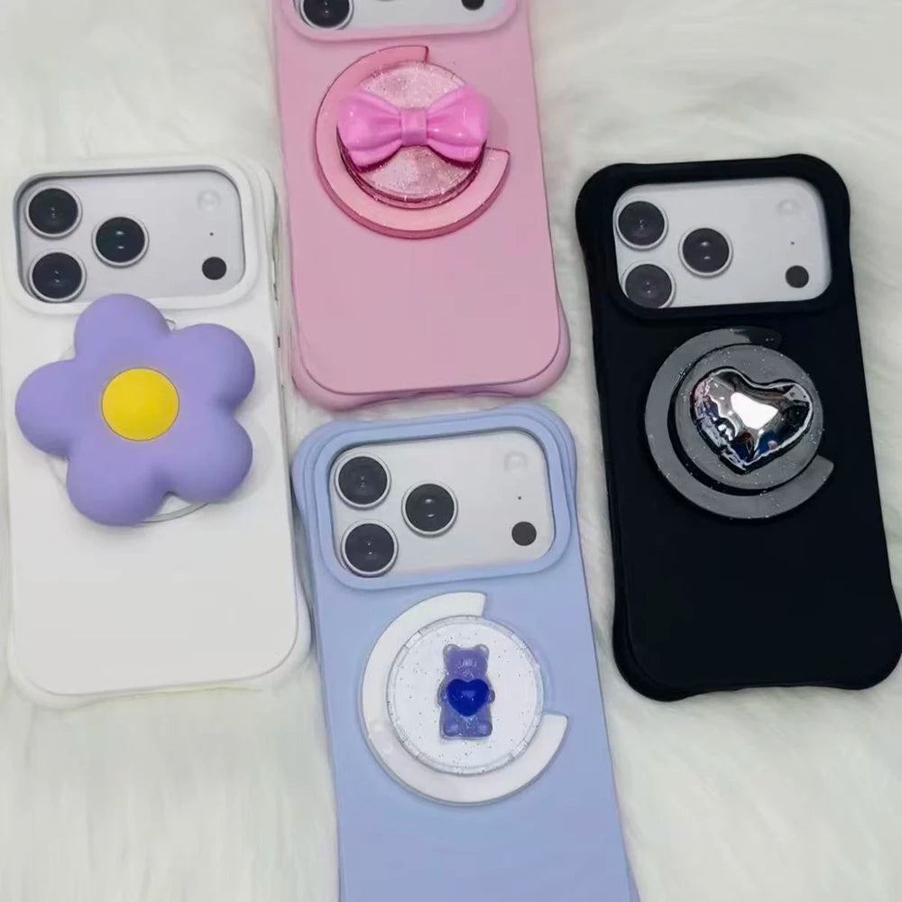 3D Bow Bear Flower Heart C Shape Magnetic Phone Grip Stand for IPhone Holder Mount Support for Galaxy Mobile Phone Accessories
