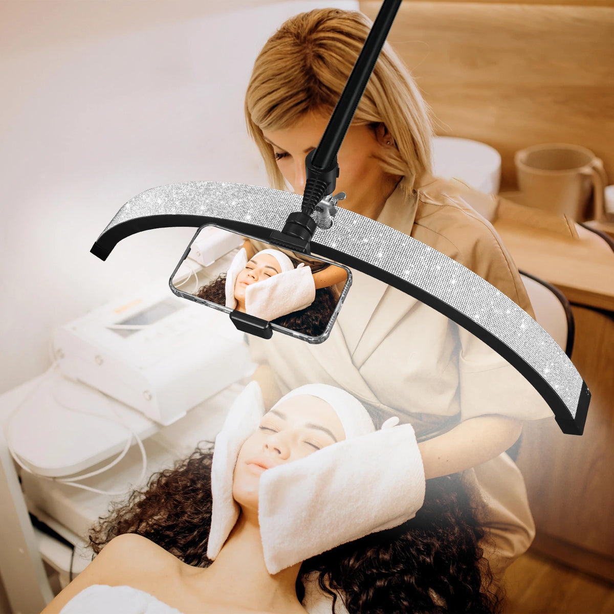 Fosoto 24inch U-shaped Vedio Wall Mounted Half-Moon Light Fill Light With Diamond For Beauty Salon Lashes Barbershop Nail