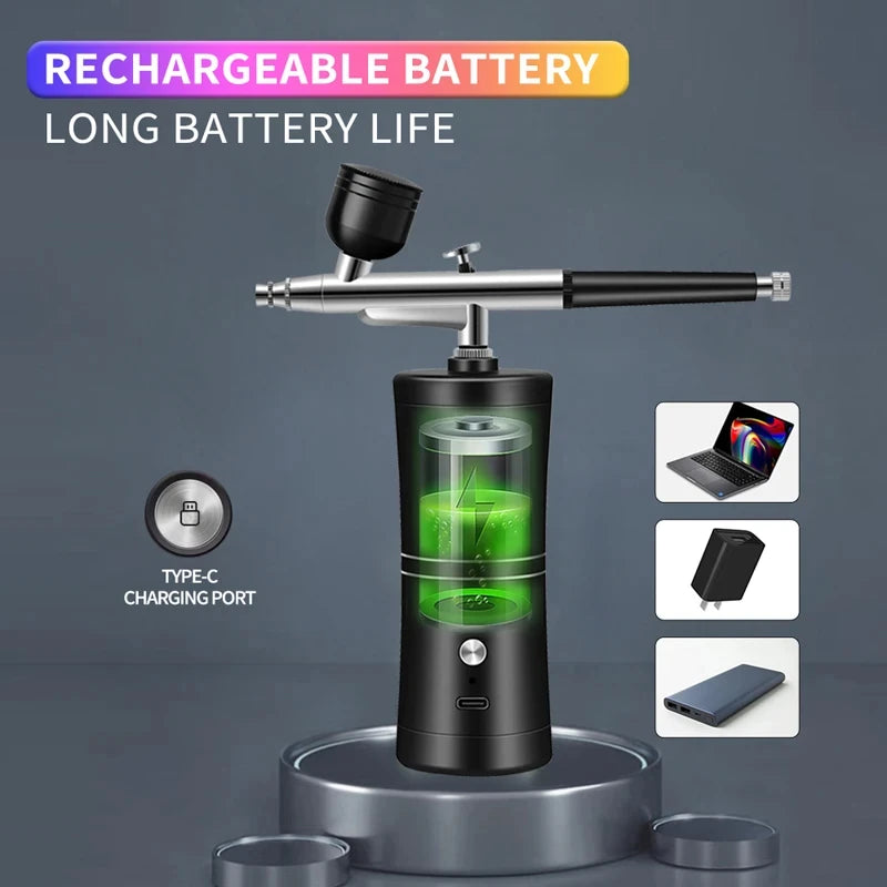 Portable Rechargeable Wireless Spray Gun with Compressor Spray Gun, Used for Facial beauty, nail Art, Tattoo, Cake Making Proces