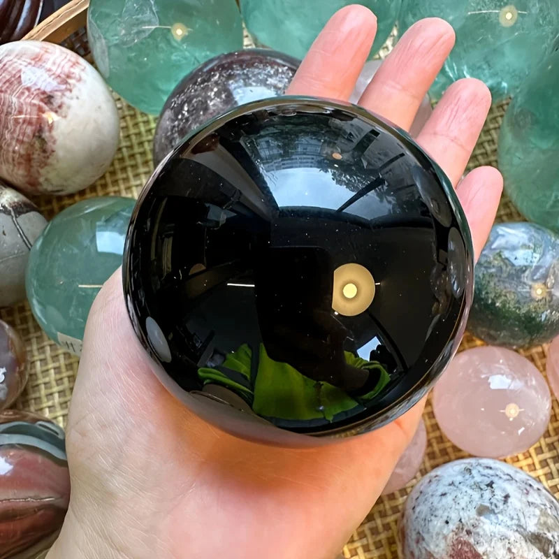 1 Obsidian and Quartz Crystal Ball | Classic Stone Ball, Suitable for Office and Home Décor,Ideal As A Birthday and Holiday Gift