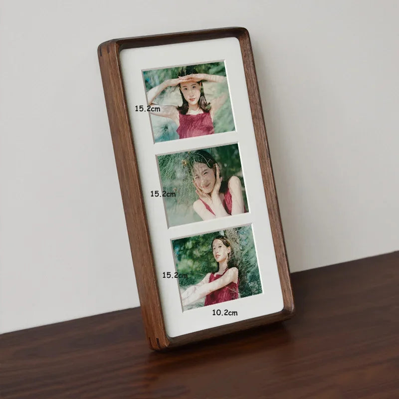 Premium Solid Wood Triple Photo Frame Round Corner Hanging Display Frame for Couples, Children, Picture Frame for Home Décor