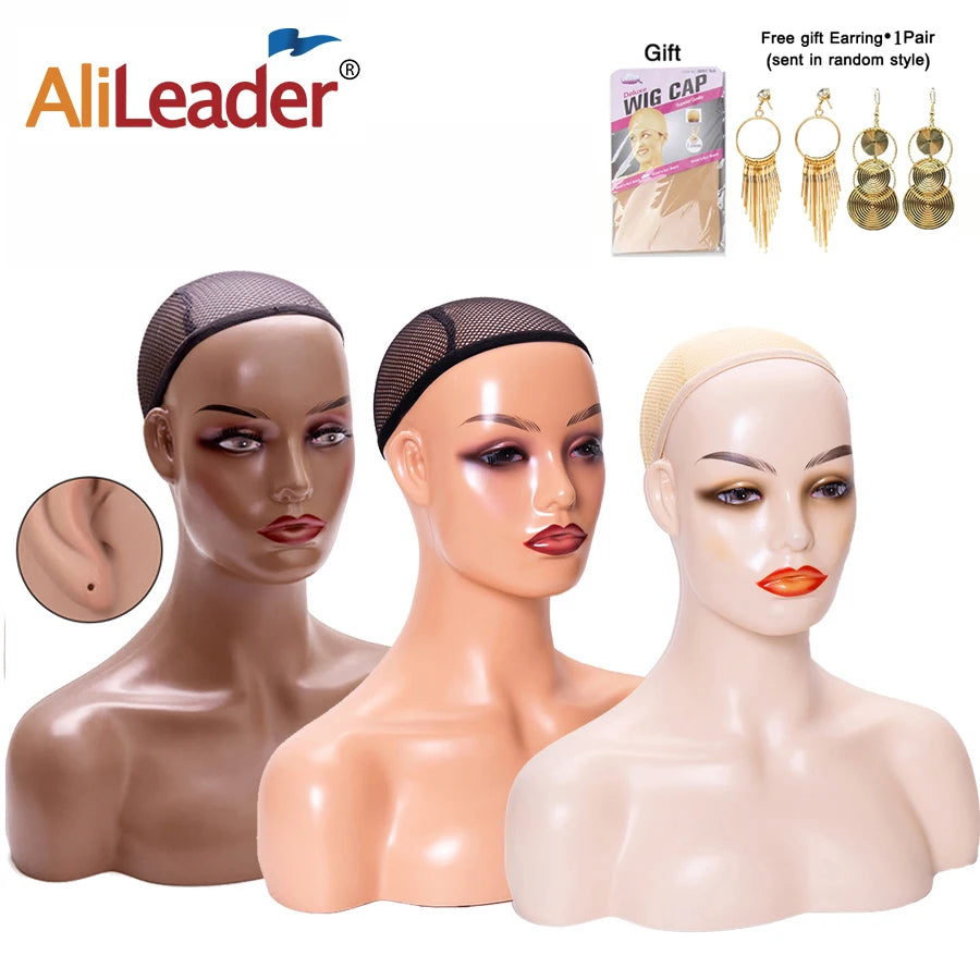 Mannequin Head Stand For Wig Display Female Realistic Skin Manikin Head Bust With Shoulder Model Wig Head Beauty Wig Accessories