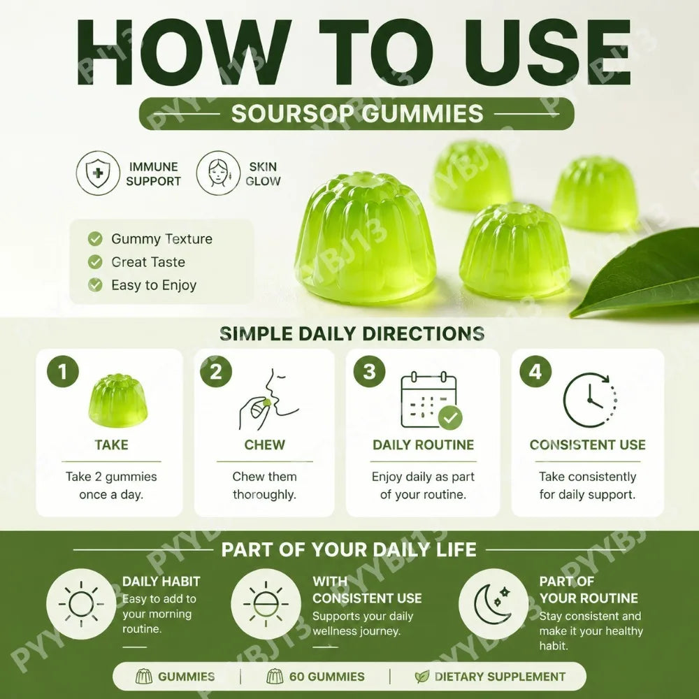 Docteat Soursop Gummies with Irish Sea Moss Ashwagandha Herbal Extract Blend Beauty Wellness Support Daily Nutrition 60 Gummies