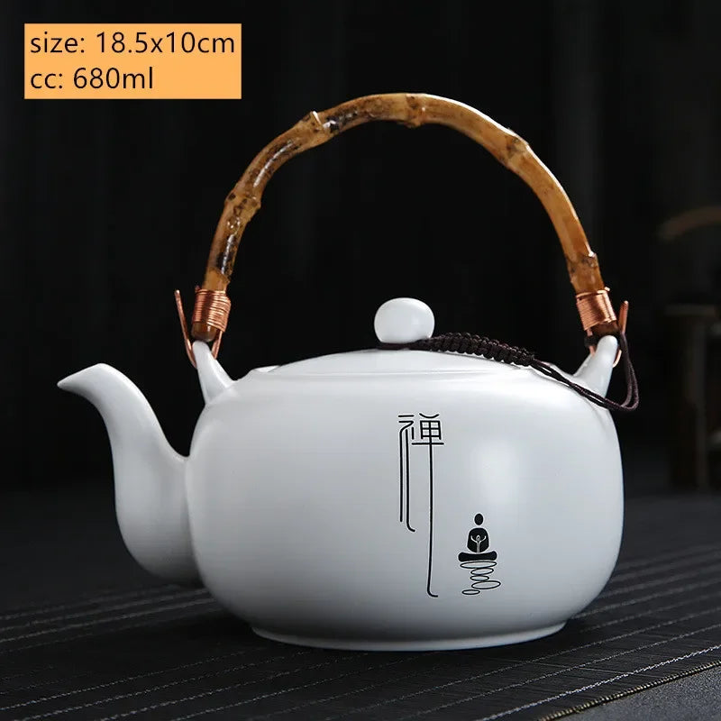 680ml Large Capacity Ceramic Teapot Zen Beam Pot Home Beauty Tea Set White Porcelain Tea Infuser Traditional Tea Accessories