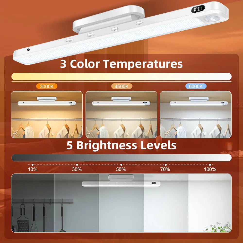 LED Cupboard Light Bar 2500mAh Remote Control Lamp Battery Display 135° Adjustable Magnetic Lighting for Makeup Mirror Bedside