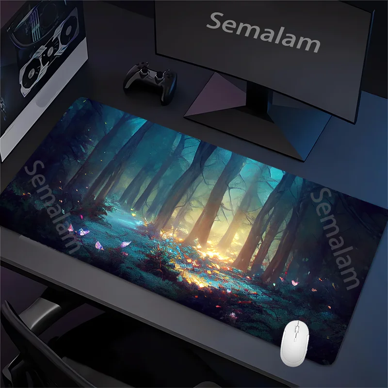 Fantasy Dark Forest Playmat Gaming Mouse Pad Non-slip Rubber Base 35x60 MTG Desk Mat Washable Pads for Game & Office Room Decor