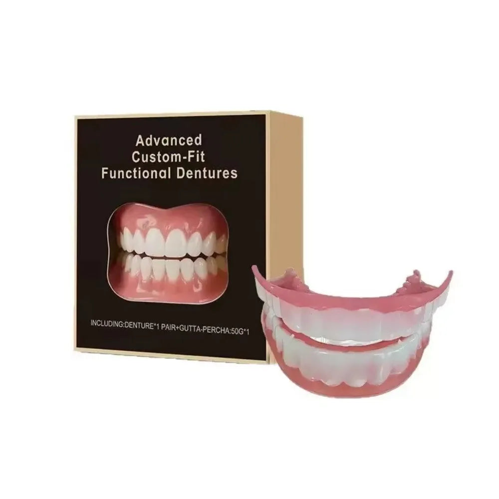 Temporary Silicone Fake Teeth Veneers Set, Upper & Lower False Teeth Kit, Soft Comfortable Cosmetic Teeth for Oral Beauty