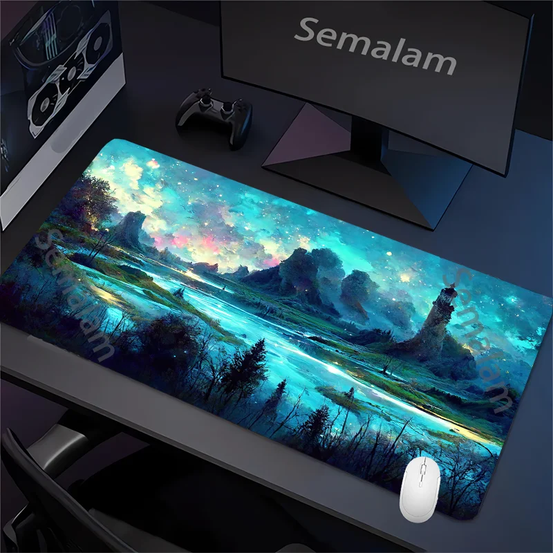 Fantasy Dark Forest Playmat Gaming Mouse Pad Non-slip Rubber Base 35x60 MTG Desk Mat Washable Pads for Game & Office Room Decor